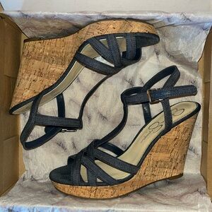 Jessica Simpson Denim blue wedges. Lightly worn with original box.